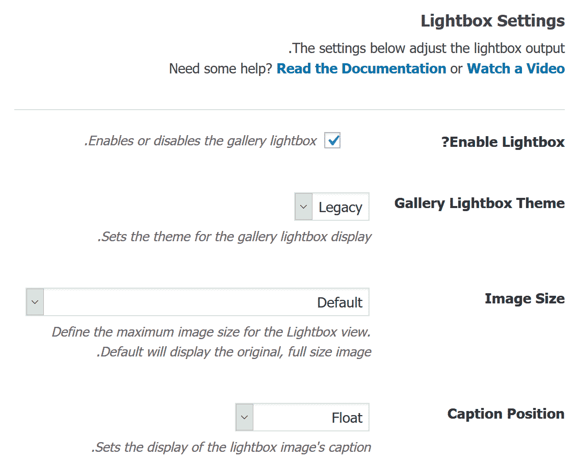 تنظیمات Lightbox